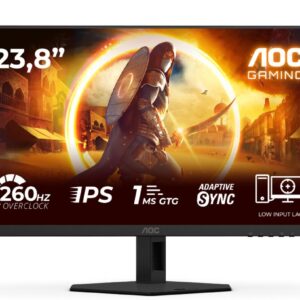 AOC 24G4ZR, 23.8" Fast IPS WLED, 1920x1080@260Hz (OC, Native 240Hz), 1ms GtG, 0.3ms MPRT, 300cd m/2, 1000:1, Adaptive Sync, FlickerFree, Anti Blue Light, Tilt, Height Adjust, Pivot, Swivel, 2xHDMI, DP