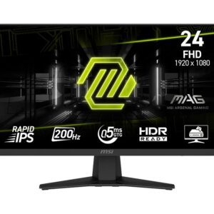 MSI MAG 244F Gaming Monitor, 23.8", 0.5ms, 200Hz Rapid IPS, 1920x1080, AMD FreeSync Premium, AI Vision, Console Mode, HDR Ready, 300nits AG, 1.07B, 1000:1, 100M:1, DP(1.2a), HDMI(2.0b), Headphone out, Tilt, VESA 100, Black, 2.9kg
