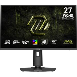 MSI MAG 274QPF X32 Gaming Monitor, 27", 0.5ms, 320Hz Rapid IPS, 2560x1440, G-SYNC, AMD FreeSync Premium, AI Vision, Console Mode, HDR400, 300nits AG, 1.07B, 1000:1, 100M:1, DP(1.4a), 2xHDMI(2.1), Headphone out, Pivot, Heigh Adj., VESA 100, Black, 6.7kg