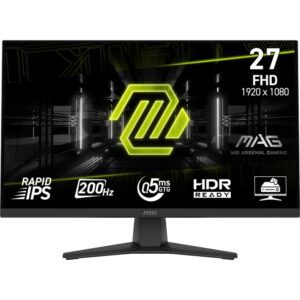 MSI MAG 272F Gaming Monitor, 27", 0.5ms, 200Hz Rapid IPS, 1920x1080, AMD FreeSync Premium, AI Vision, Console Mode, HDR Ready, 300nits AG, 1.07B, 1000:1, 100M:1, DP(1.2a), HDMI(2.0b), Headphone-out, Tilt, VESA 100, Internal PSU, Black, 3.9kg