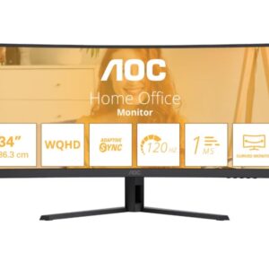AOC CU34B3E, 34" Curved 1500R, VA, WLED, 3440x1440@120Hz, 4ms GtG, 1ms MPRT, 300cd m/2, 3500:1, 50M:1 DCR, Adaptive Sync, FlickerFree, Low Blue Mode, Tilt, HDMI, DP
